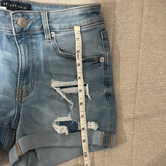 Aeropostale Women's Blue High Waisted Distressed Denim Shorts - Picture 4 of 9